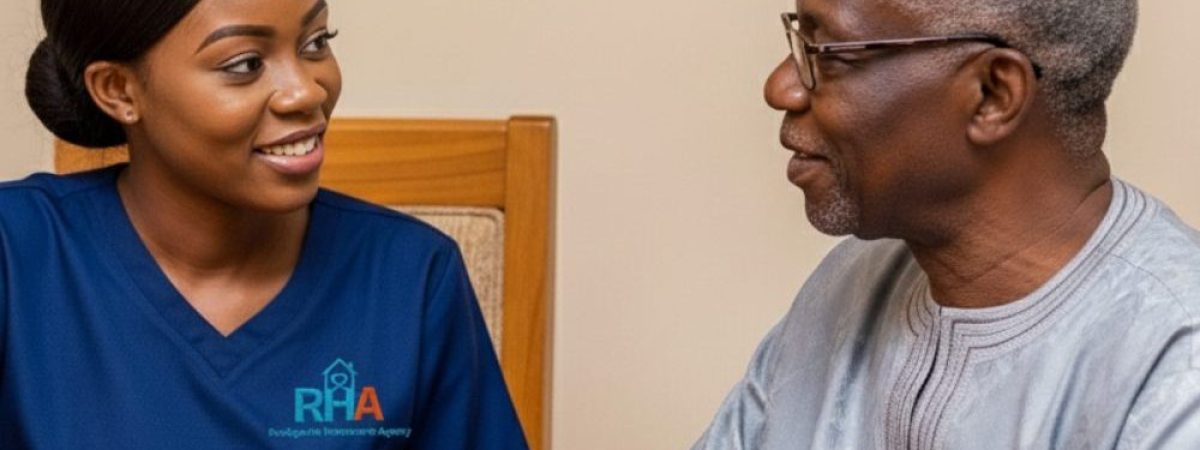 caregiver talking with an elderly man